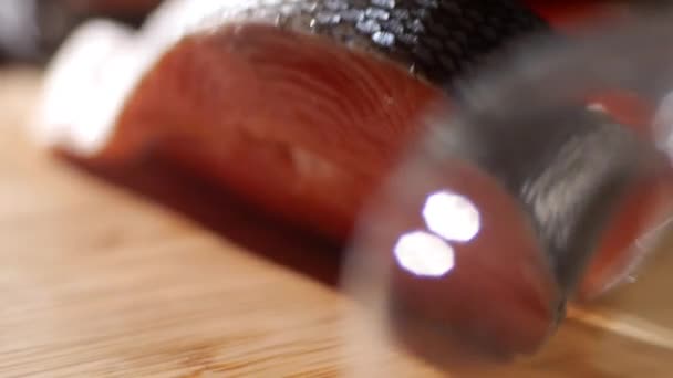 Cooking of kuril red fish — Stock Footage Cooking of kuril red fish Royalty Free Stock Video