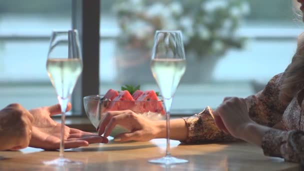 Loving couple in the restaurant — Stock Video