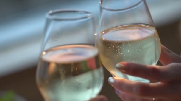 Frau und Mann klirren mit Weingläsern — Stockvideo