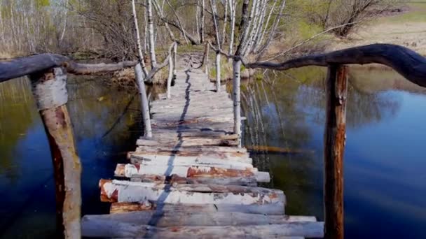 Wooden bridge over the river — Stock Video