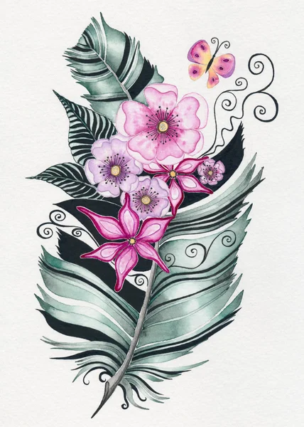 Tüy ve çiçek resimde arka plan