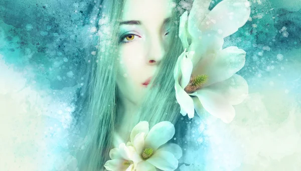 Bahar çiçekleri ile güzel bir kadın — Stok fotoğraf