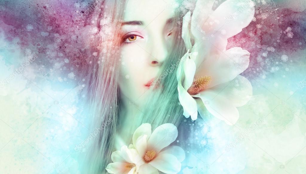 Beautiful woman with spring flowers