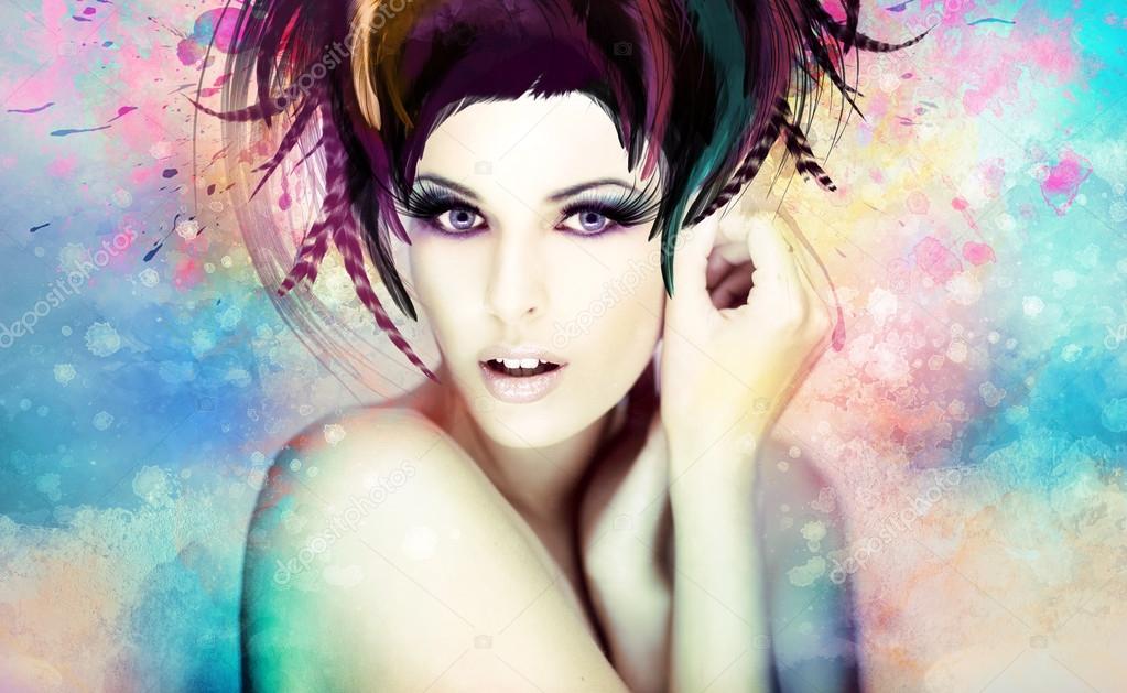 beautiful woman in a colorful artwork