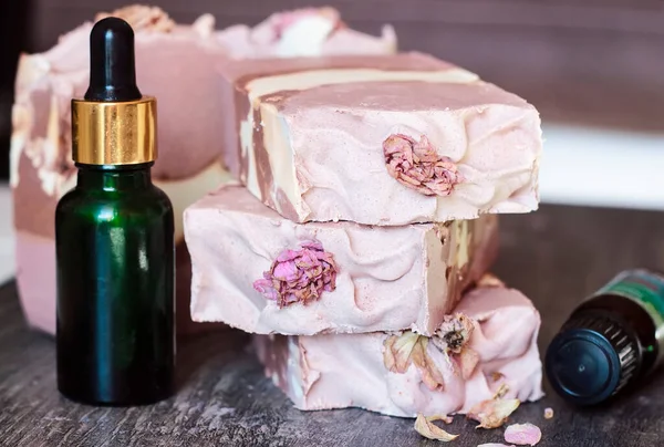 Homemade Soap Made Vegetable Oils Decorated Dry Roses Royalty Free Stock Images