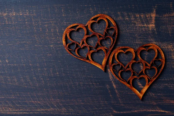 Valentine Day Composition Hearts Wooden Board — Stock Photo, Image