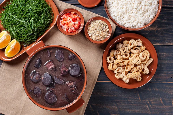 Prato Típico Brasileiro Chamado Feijoada Feito Com Feijão Preto Porco — Fotografia de Stock