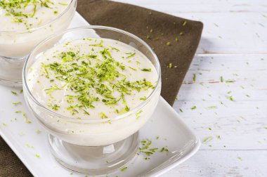 Delicious lemon mousse. Refreshing and tasty dessert - Lime mousse. Copy space