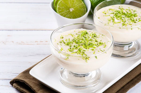 Delicious lemon mousse. Refreshing and tasty dessert - Lime mousse. Copy space