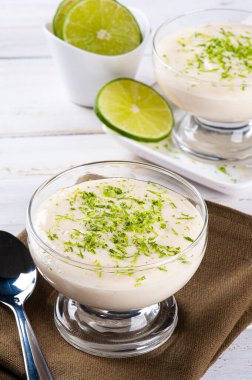 Delicious lemon mousse. Refreshing and tasty dessert - Lime mousse. Copy space