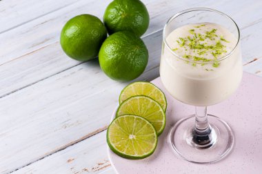 Delicious lemon mousse. Refreshing and tasty dessert - Lime mousse. Copy space