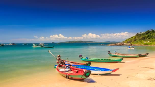 Barcos vietnamitas na praia de areia — Vídeo de Stock