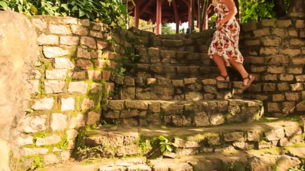 Mujer caminando en parque tropical — Vídeos de Stock