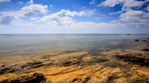 Waves splashes over stony beach — Stock Video