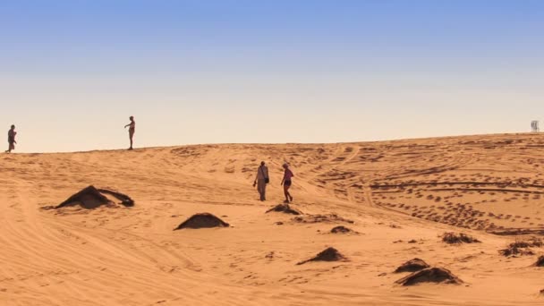 Walking people and dunes — Stock Video