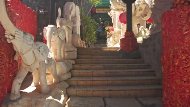 Elefantenstatuen im buddhistischen Tempel — Stockvideo