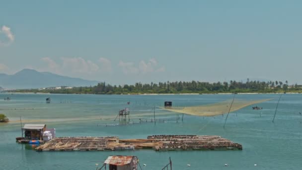 Vietnamese sea rafts of bamboo stems — Stock Video