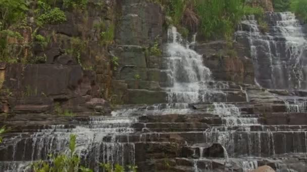 Large stony stormy waterfall cascade — Stock Video