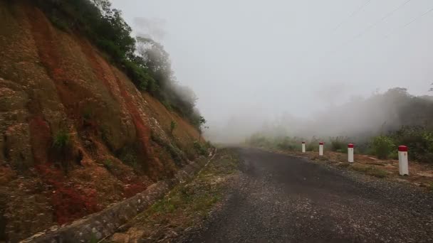 霧の深い山のアスファルト道路 — ストック動画