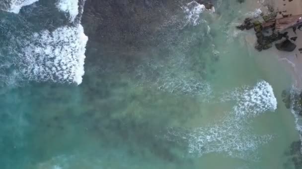 砂浜の海岸線で透明度の高い海の波が — ストック動画