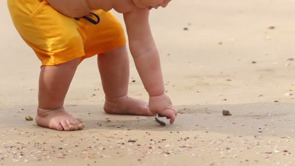 Niño levanta la piedra — Vídeo de stock