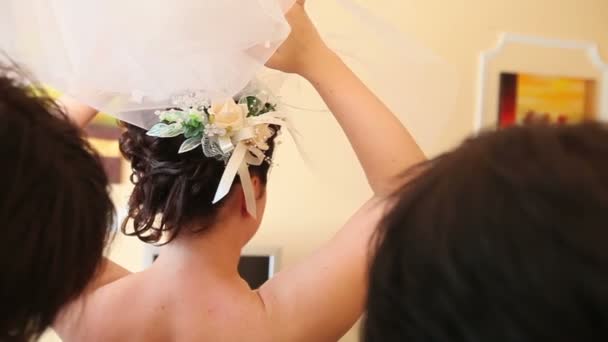 Noiva segurar véu — Vídeo de Stock