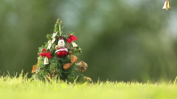 Chica cuelga campana en el árbol de Navidad — Vídeos de Stock