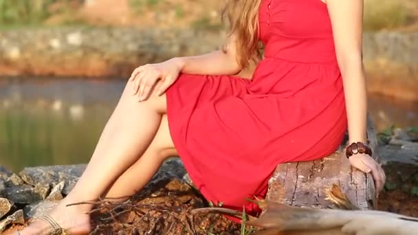 Hermosa mujer cerca del lago — Vídeos de Stock