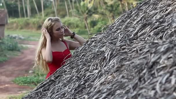 Woman in tropical village — Stock Video