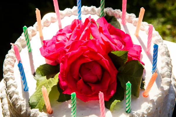 Delicious cake with candles — Stock Photo, Image