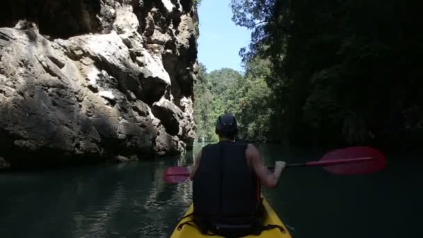 Uomo canottaggio kayak — Video Stock