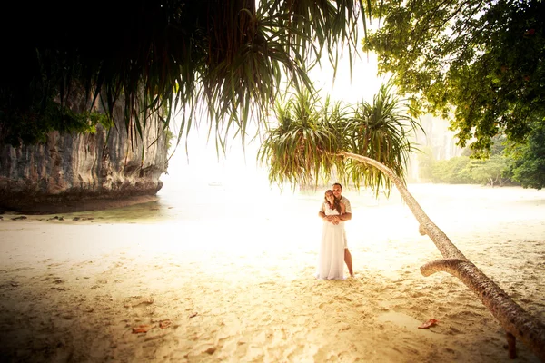 Bride and groom on beach — Stock Photo, Image