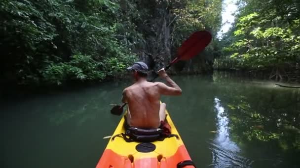 Hombre viajando en kayak — Vídeo de stock