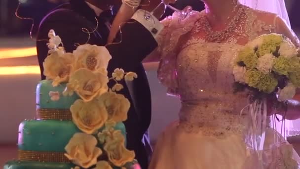 Groom et mariée boivent du champagne — Video