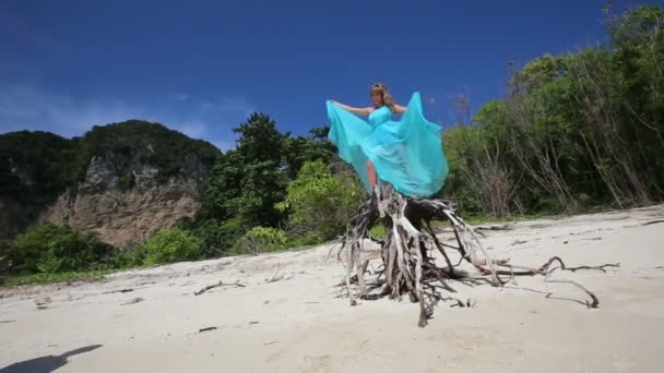 Blonde girl  on beach — Stock Video