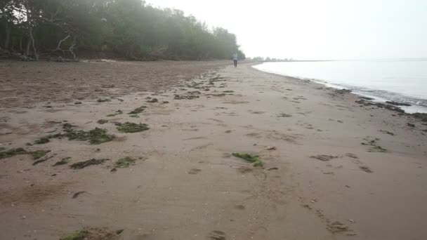 沙滩上散步的女孩 — 图库视频影像