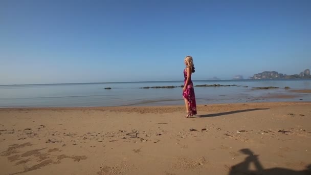 기타와 해변에 여자와 남자 — 비디오