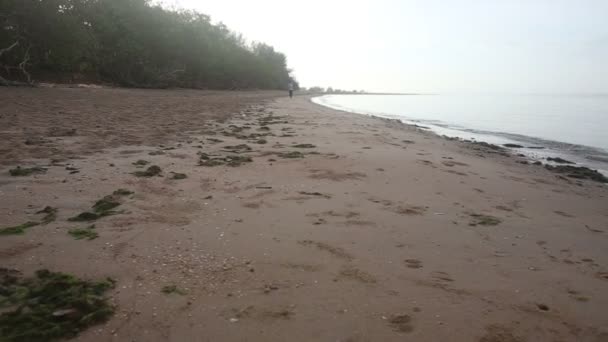 Girl running on beach — Stock Video