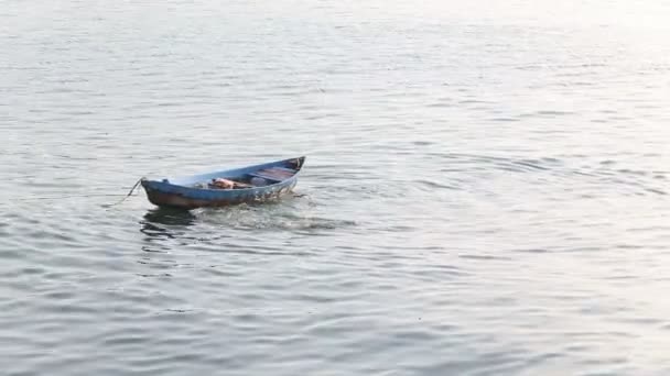 Pescador na água perto de barco no Vietnã — Vídeo de Stock