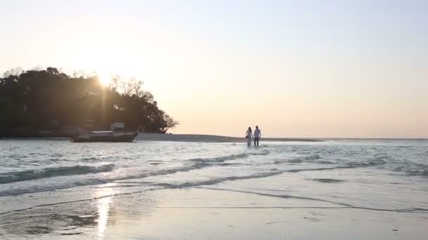 Noiva e noivo na praia do mar — Vídeo de Stock