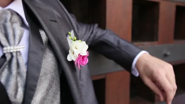 Groom en costume de mariage gris — Video