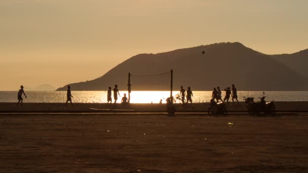 Hommes jouent au volley-ball sur la plage — Video