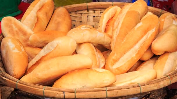 Wicker basket of bread — Stock Video