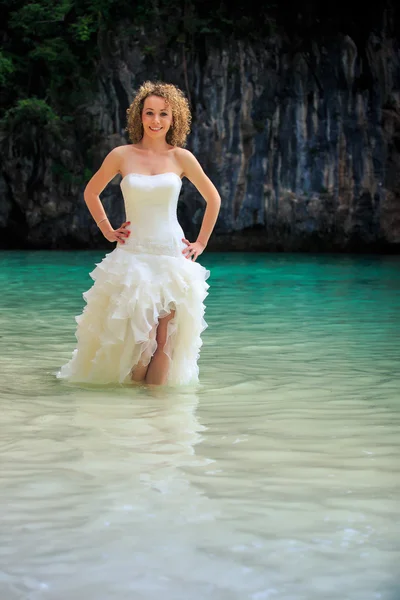 Blonde bride in fluffy dress — Stock Photo, Image