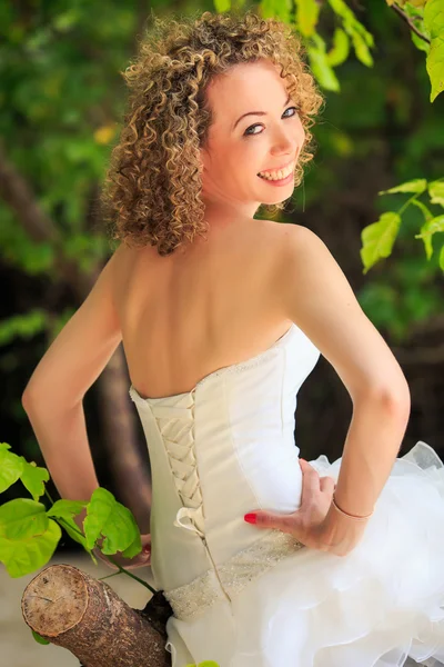 Girl in white wedding corset — Stock Photo, Image