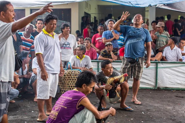 Pessoas durante a competição tradicional de luta de galos — Fotografia de Stock