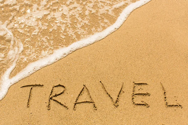 Travel-on Beach sand — Stockfoto