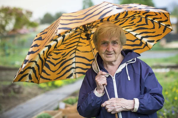 Oude vrouw met de paraplu — Stockfoto