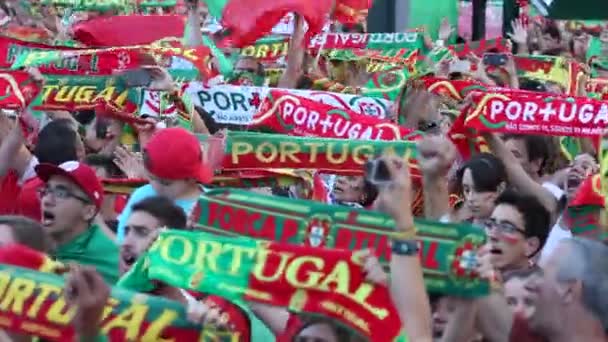 Aficionados portugueses durante el partido — Vídeo de stock