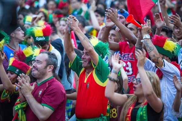 Fãs portugueses durante o jogo — Fotografia de Stock